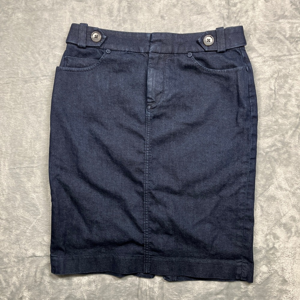 Banana Republic Denim Pencil Skirt Women 4 Dark Wash Indigo Button Waist Stretch